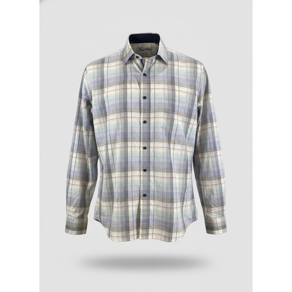 Tasso Elba Other - Tasso Elba Mens Plaid Long Sleeve Button Down Shirt Blue Grey White L